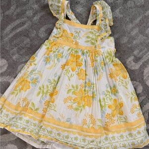 Girls Floral Yellow and Green Spring Dress & matching Sun hat